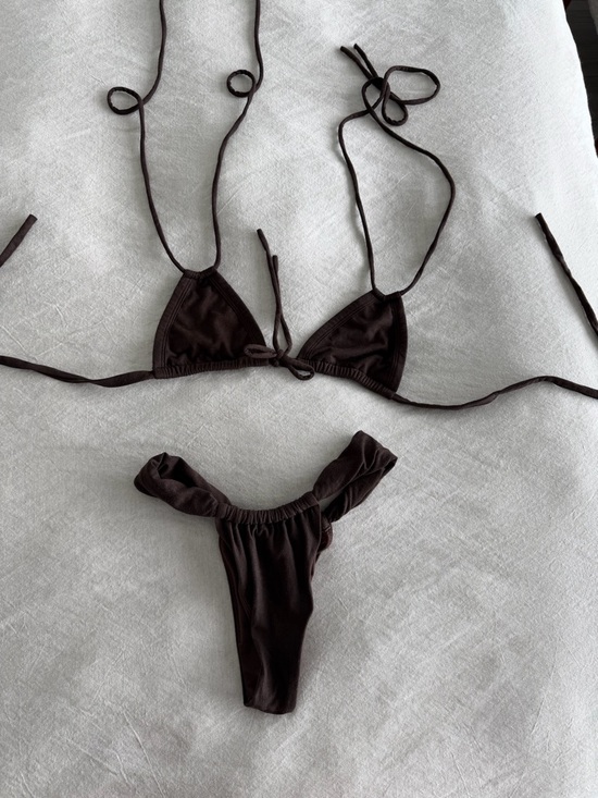 Montce Other - Montce Velvet Dark Brown Ruched Triangle String Bikini